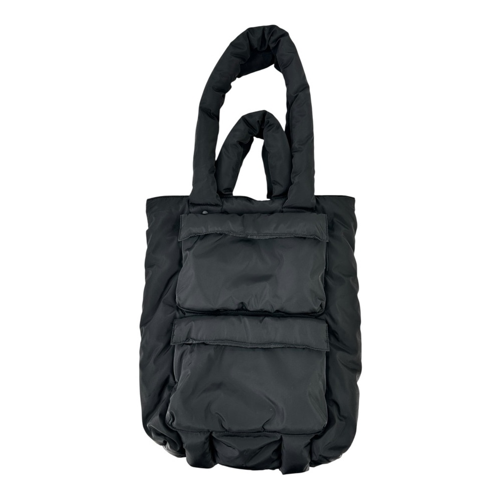 DAGNE DOVER Jemi Cargo Puff Tote - Black Nylon Puffer Tote Bag Laptop Bag